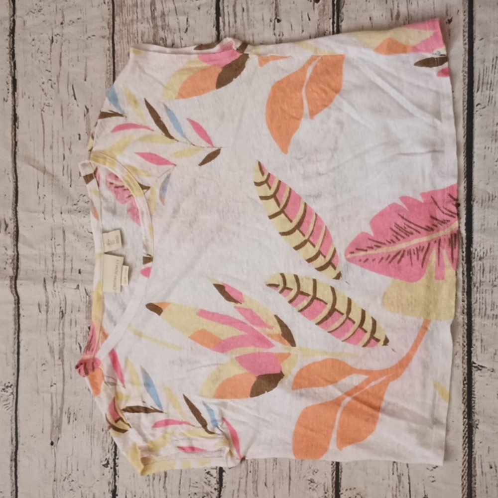 Cynthia Rowley Orange White Pink Botanical Print Linen Tee Shirt S
